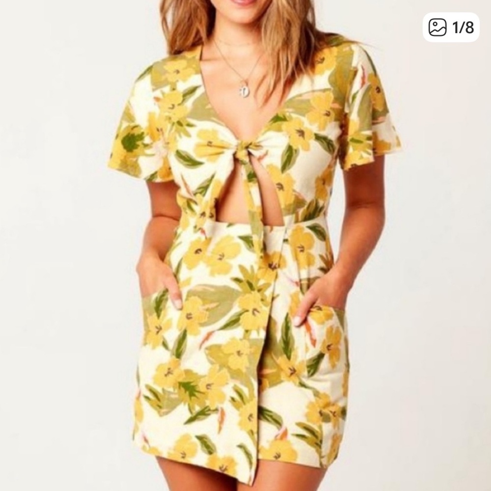 l*space Yellow Floral Tie-Front Mini Dress